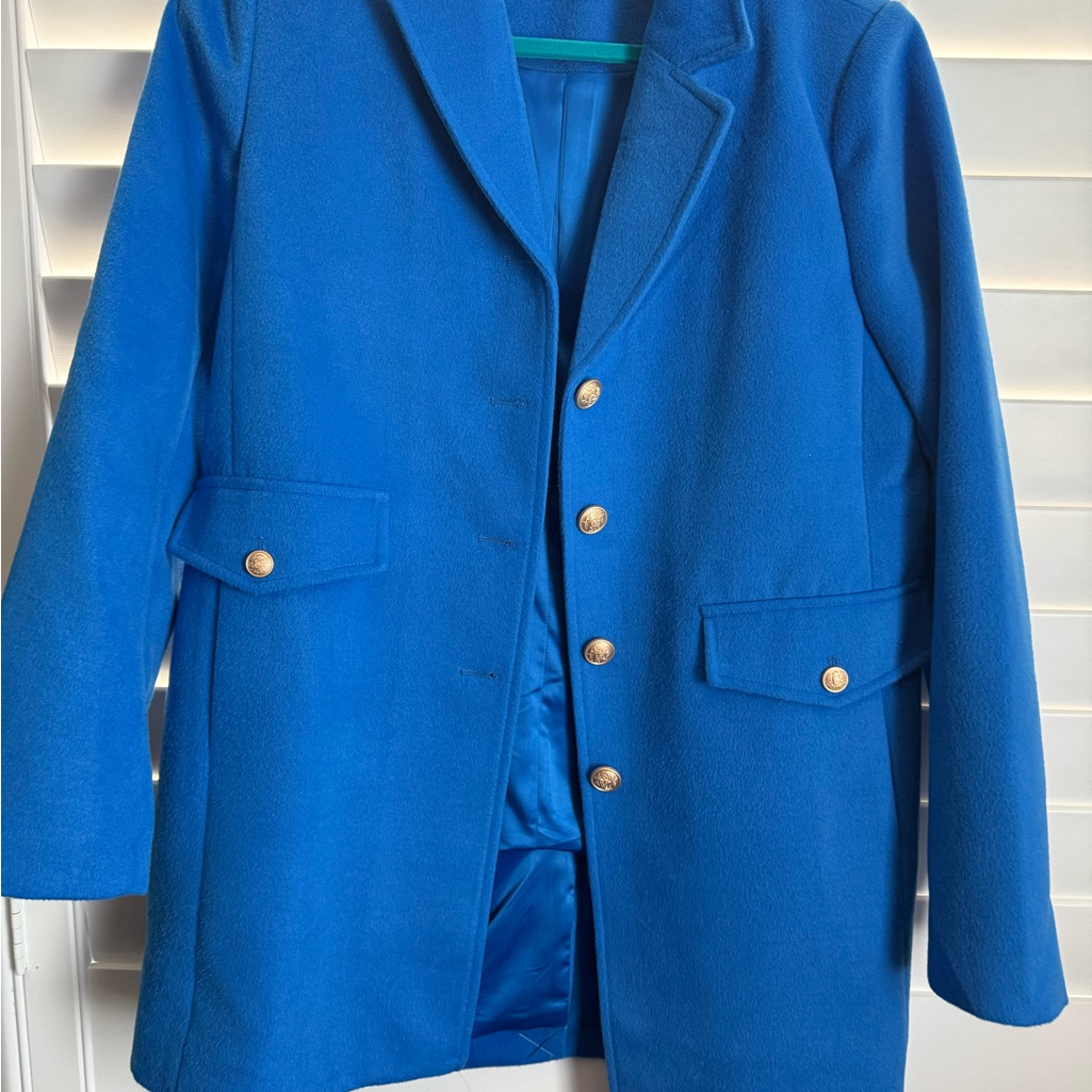 Boston Proper Bright Blue Coat With Green Trim
